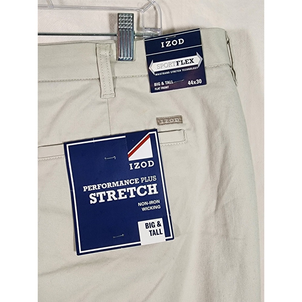 IZOD NWT Mens 44x30 SportFlex Ivory Big Tall Stretch Chino Pants Performance - Picture 6 of 8